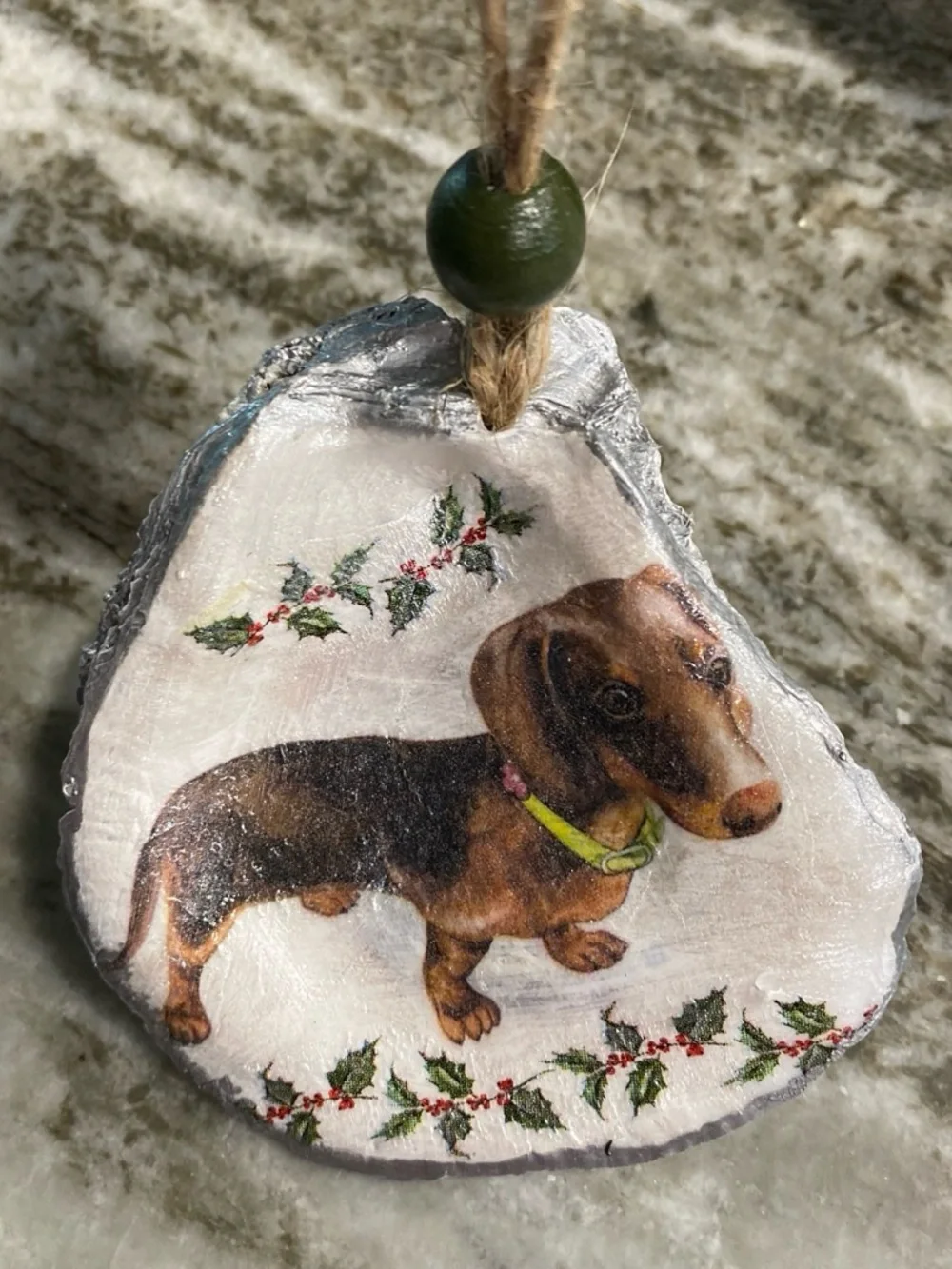 Dachshund oyster shell Holiday Ornament